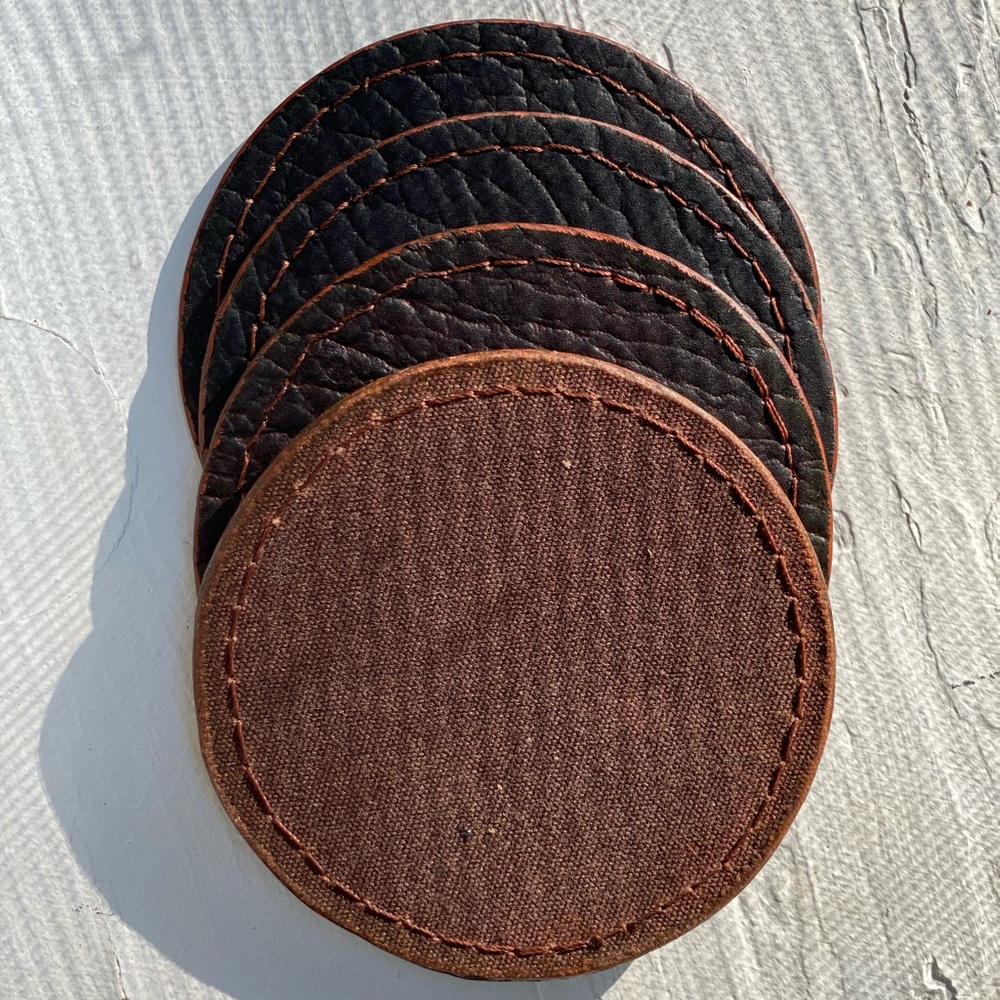 Textured Brown Leather Coasters. Handmade.